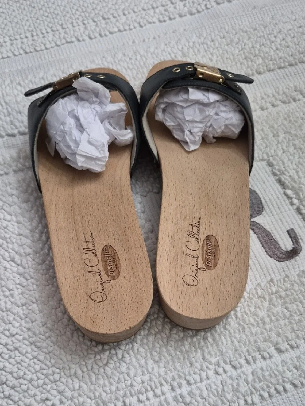 ORIGINAL COLLECTION/ DR. SCHOLLS Blue Leather Slide Sandals Gold Buckle 10 - Picture 12 of 12